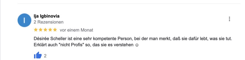Google-Rezension, fünf Sterne