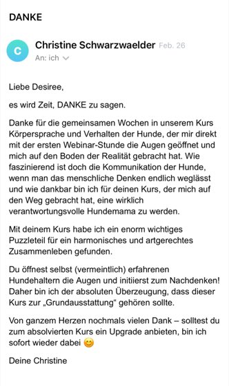 Nachricht einer Kundin an Désirée Scheller